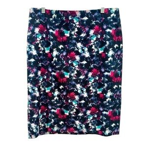 Talbots Pencil Skirt Cotton Blend Classic Workwear Back Zip Slit Floral Size 12